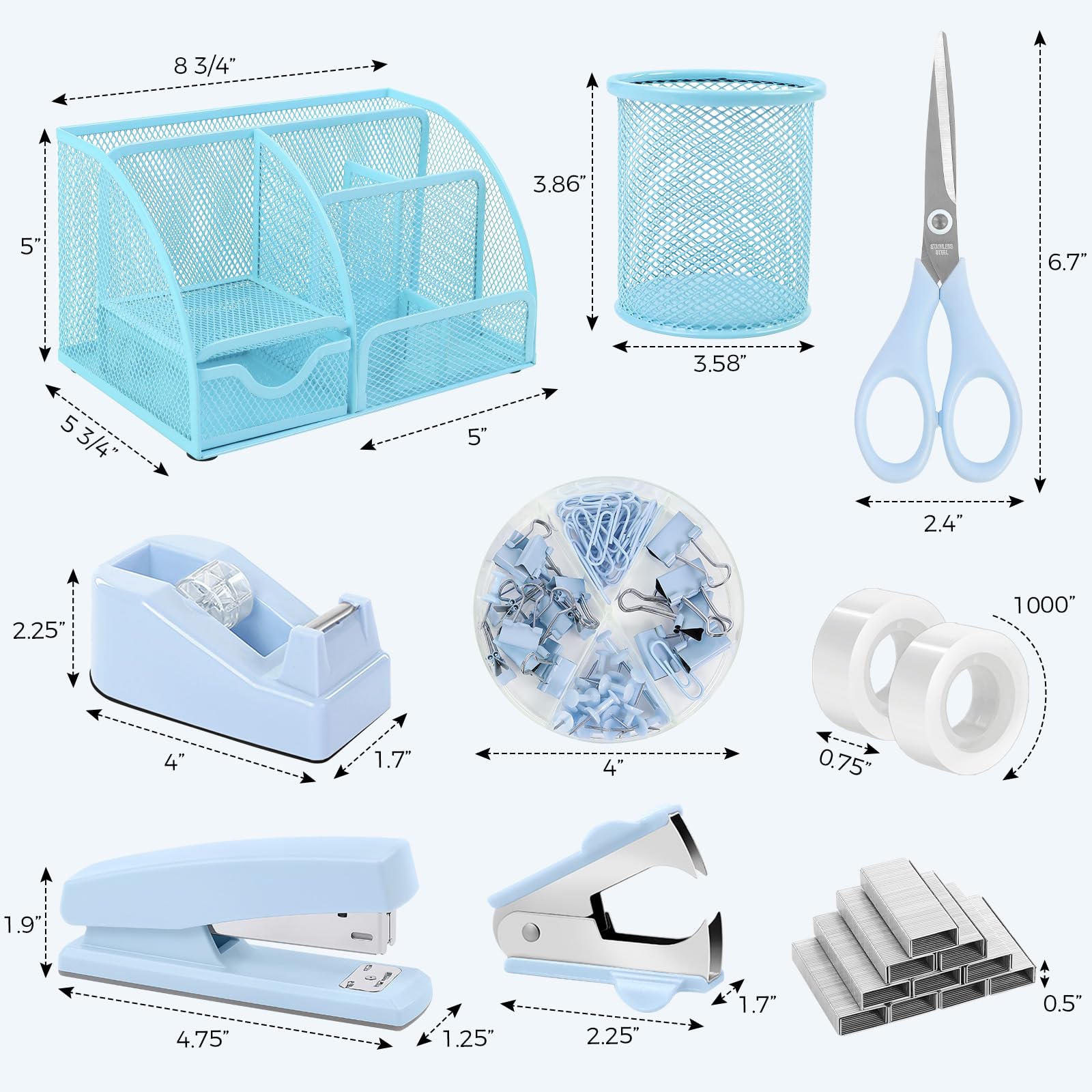 Set di forniture per ufficio blu, accessori da scrivania per ufficio, accessori da scrivania per donne