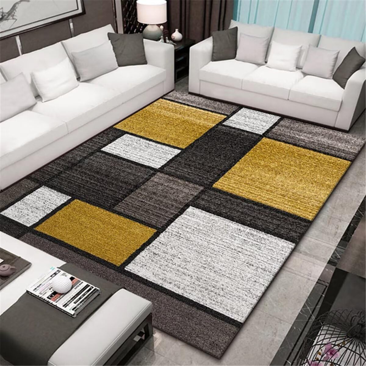 Tapis de moderne Deco Maison gris jaune tapis d'intérieur salon