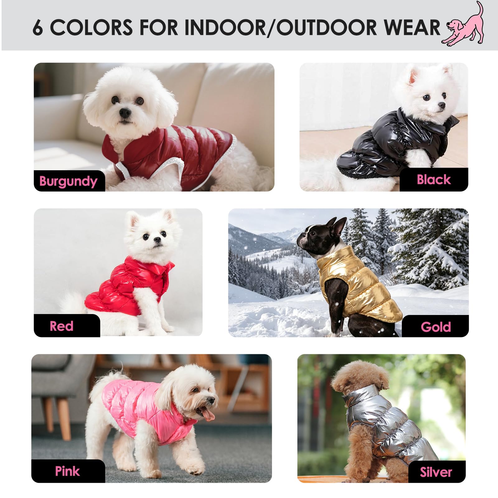 AOFITEE Abrigo de invierno para perro impermeable a prueba de viento, chaleco para cachorros de forro polar, chaqueta acolchada cálida para perros pequeños y medianos