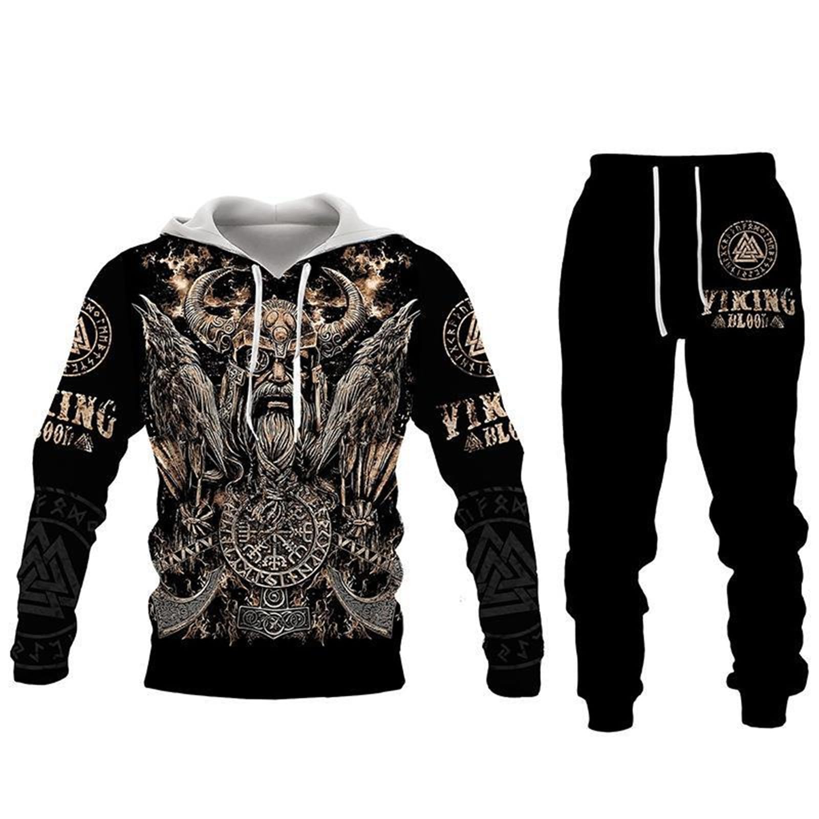 Men's Tracksuit Set Viking Warrior 3D Printed Hoodies and Jogger Pants Suit Two Piece Set Sportswear Casual Sweatshirt Set