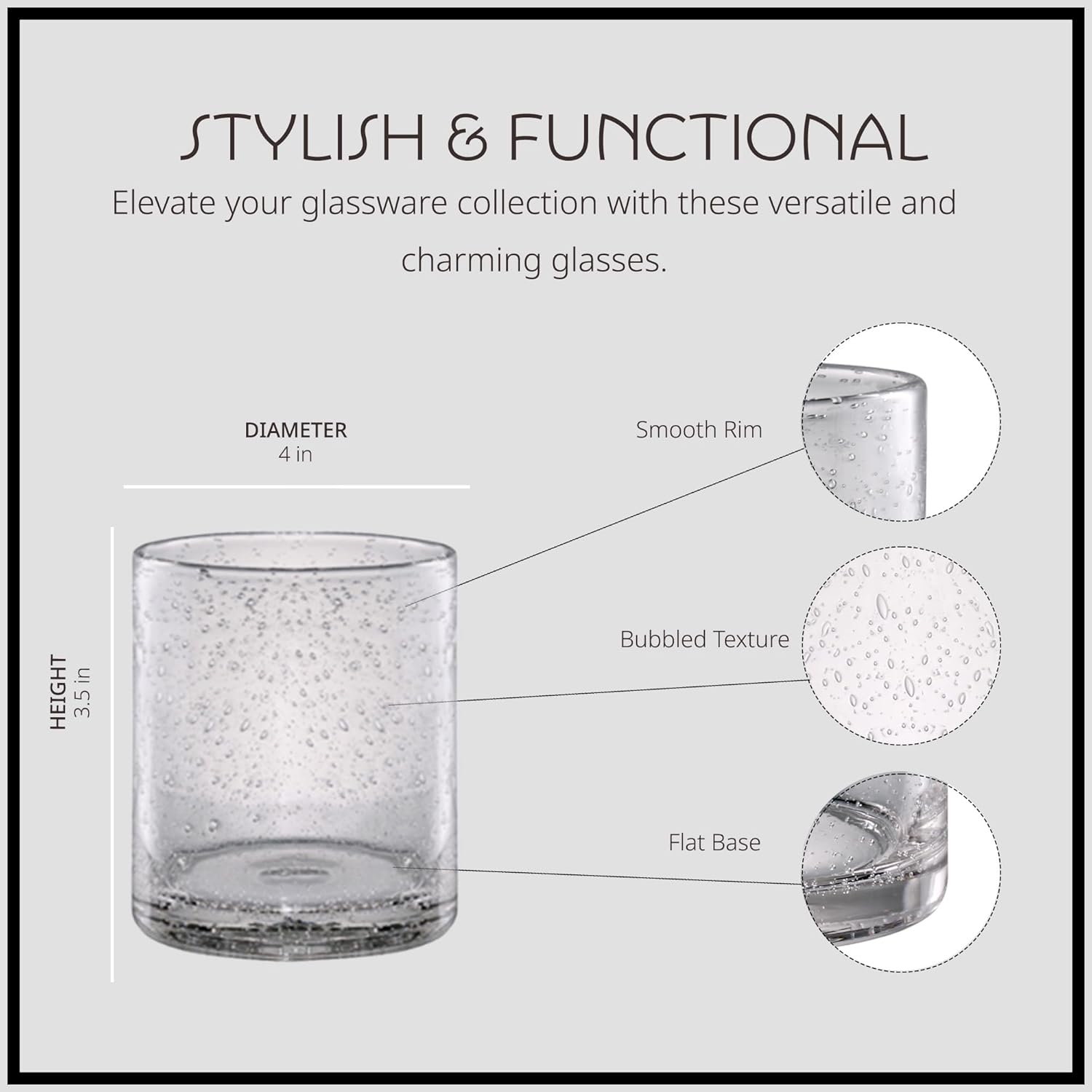 Artland 14oz Double Old Fashion Glass, Set of 4 | Iris Seeded Design, Clear | Drinking Glass for Parties and Everyday Use - Mojito, Whiskey, Cocktail | Glassware & Barware Essentials - Image 7