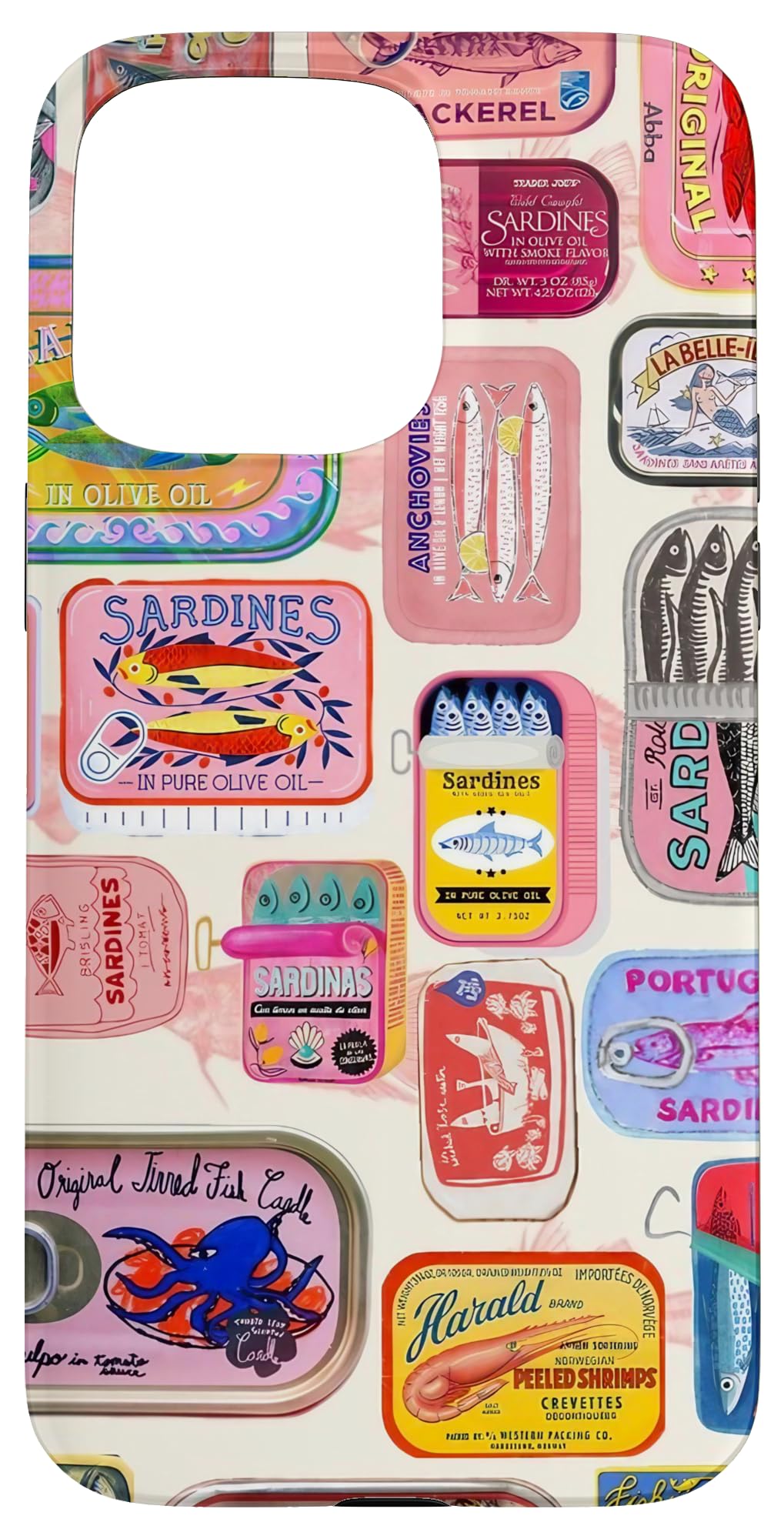 Retro Sardine Tin Canned Fish European Summer Scrapbook Case for iPhone 15 Pro Max