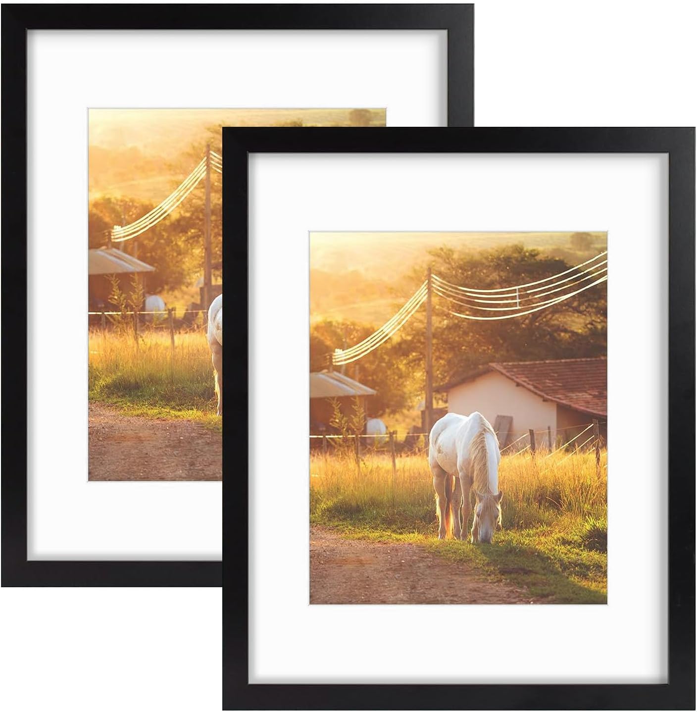 AUEAR, 11x14 Picture Frames 2 Pack, for 8x10 with Mat or 11 by 14 Gallery Wall Frame Vertical Horizontal Display (11x14, Black, 2-Pack)