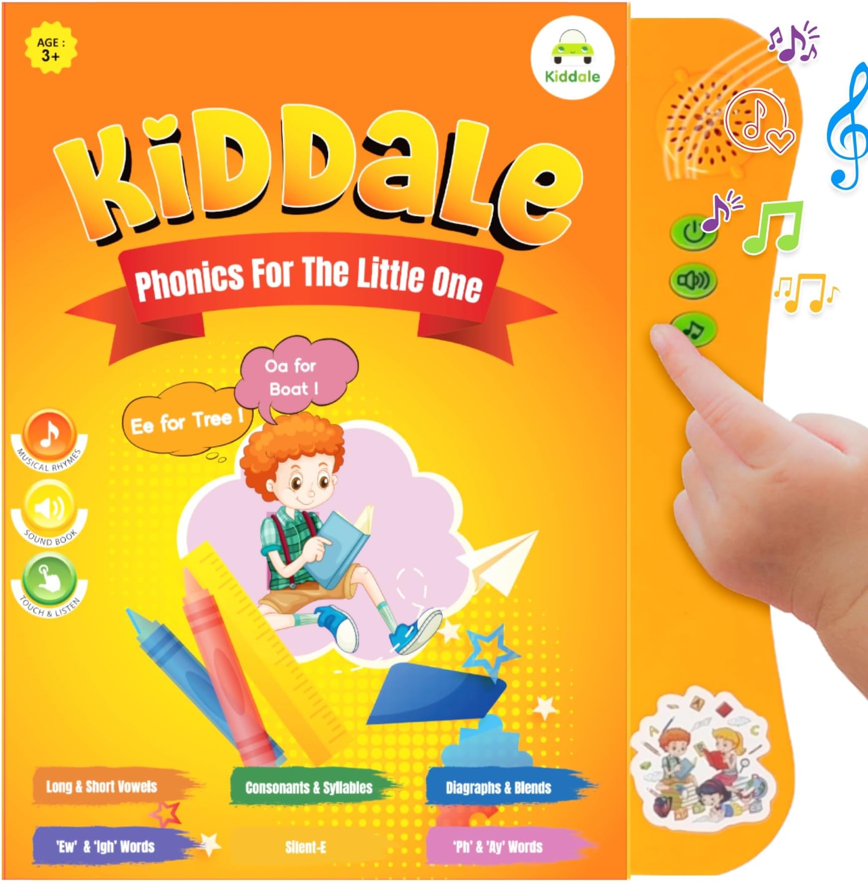 Kiddale Ebook on English Phonics Learning|Interactive Musical Electronic Magical Sound Book|Gift for 3,4,5 year kids|Smart, Intelligent, Speaking, Talking, E Learning Activity Book with Audio Stories