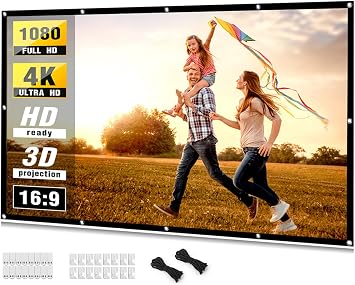 Projector Screen 100 inch, Taotique 4K Movie Projector Screen 169 HD Foldable and Portable Anti-Crease Indoor Outdoor Projection Double Sided Video Projector Screen for Home, Party, Office, Classroom