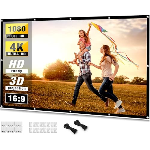 Projector Screen 100 inch, Taotique 4K Movie Projector Screen 16:9 HD Foldable and Portable Anti-Crease Indoor Outdoor Projection Double Sided Video Projector Screen for Home, Party, Office, Classroom