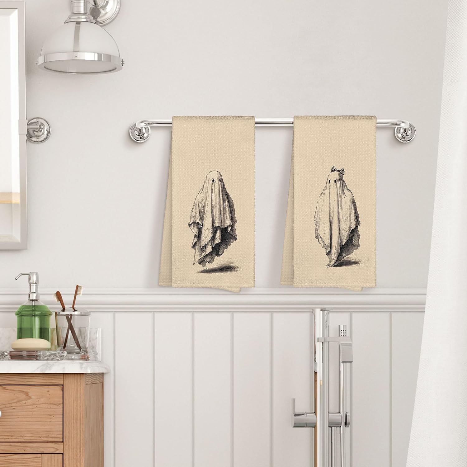 Spooky Halloween Ghost Kitchen Towels Decorative 16x24 Set of 2 image 4