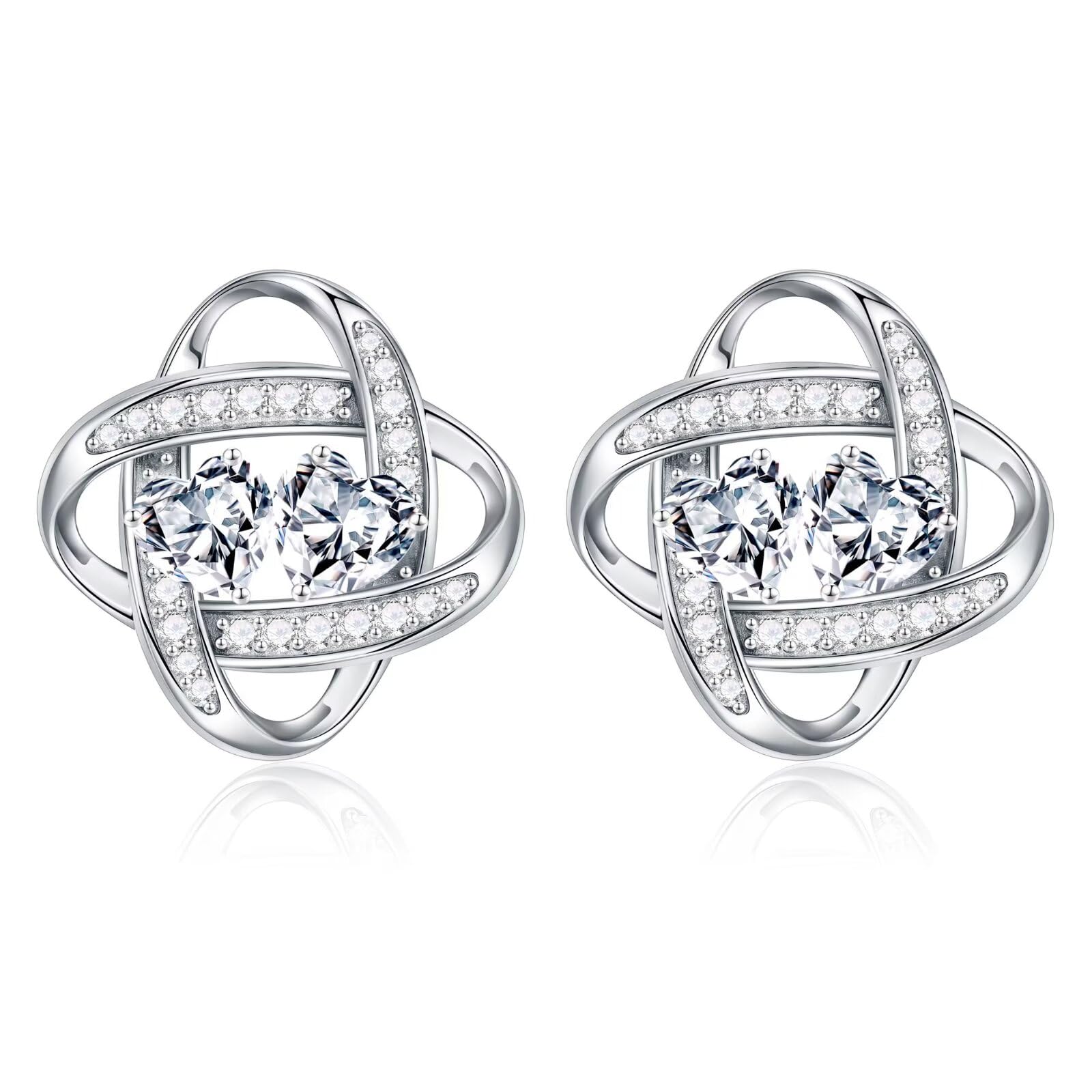 Iefil Double Birthstone Earrings for Women - 925 Sterling Silver Stud Earrings Anniversary Birthday Gifts for Women Jewelry
