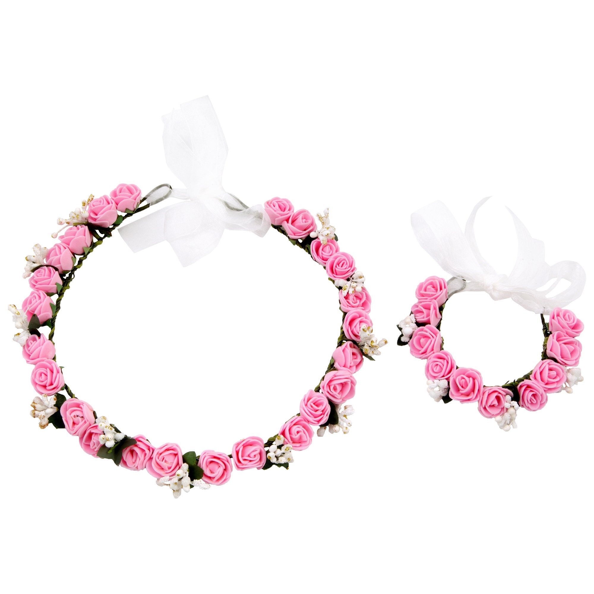 sanjog Pink & White Foam Flower Handmade Crown and Hand Tiara/Puff Wrap for Girls/Kids (14) (B01AMFRDS4) Amazon Price History, Amazon Price Tracker