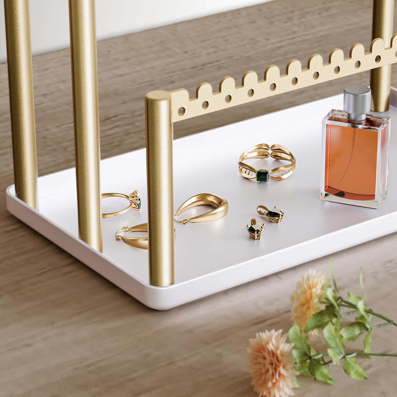 3-Tier Earring Holder Organizer Stand with Tray, Gold Jewelry Display Rack for Stud & Dangle Earrings, for Women, Girls and Vendors.