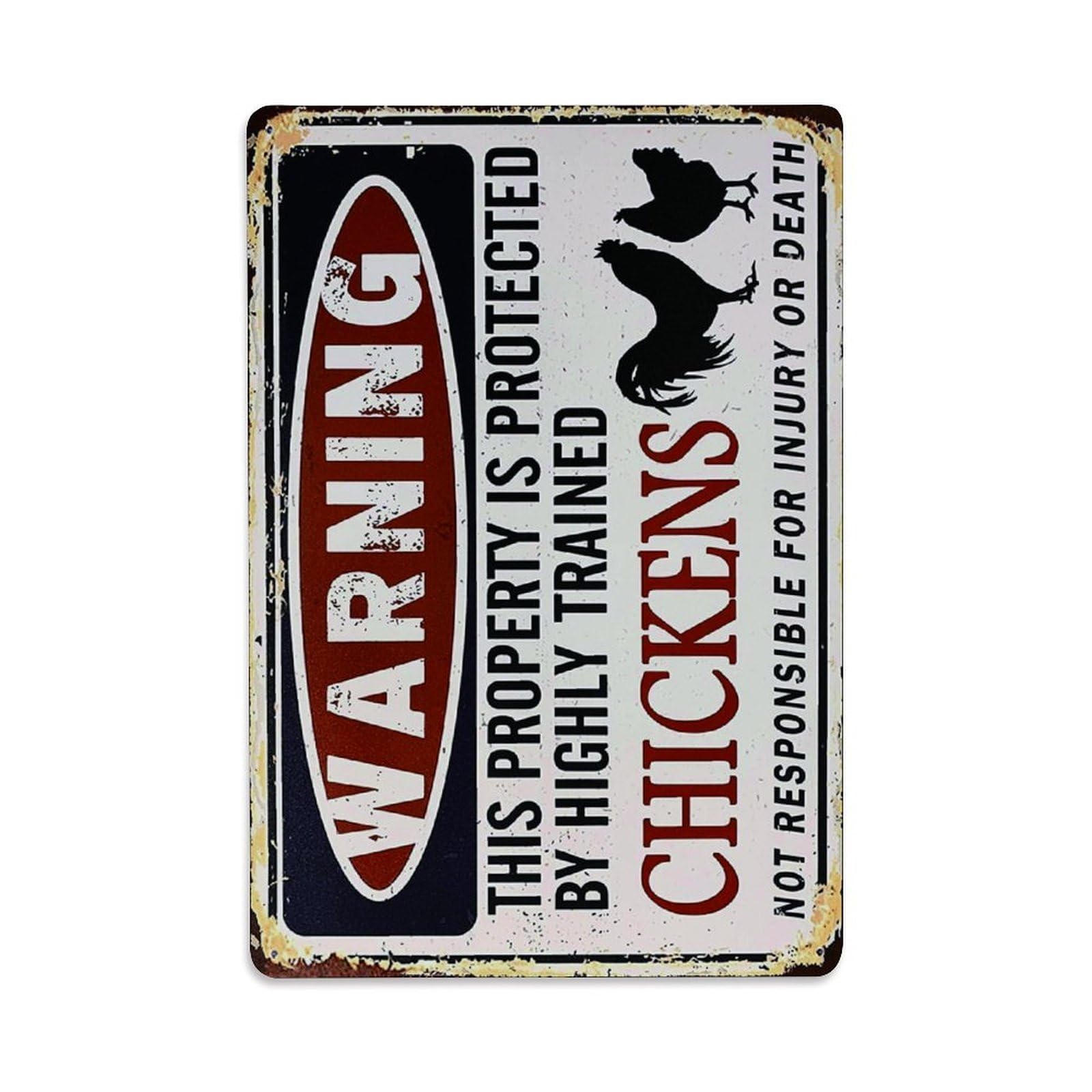 Ldfuieksufg Style Farm Chicken Protected Funny Warning Metal Sign Vintage Aluminium Metal Sign, Retro Wall Decor For Home, Bar, Garage & Farmhouse 30X20cm