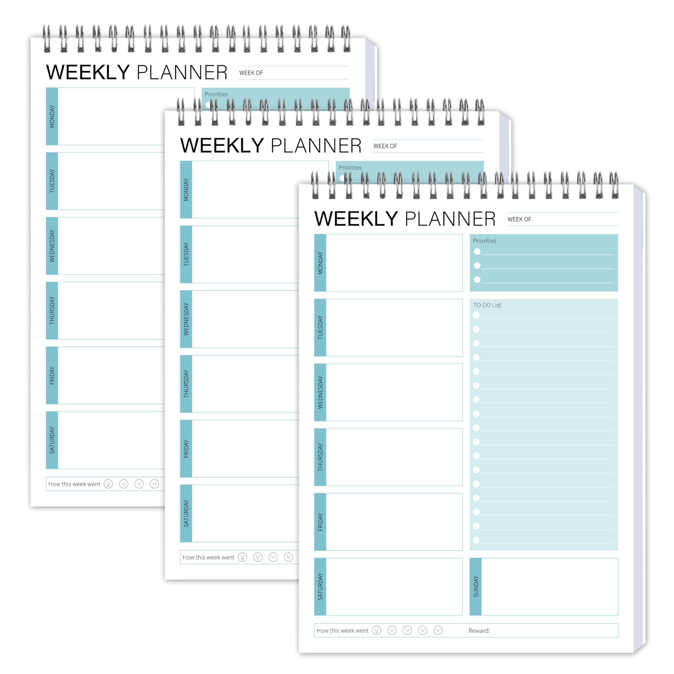 Wochenplaner-Notizblock, spiralförmige To-Do-Liste, undatierter Planungsblock, Wochenplaner für Studenten, Wochenplaner für Arbeit und Alltag, 52 Blatt, 16,5 x 24,9 cm, Grün