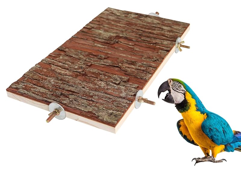 Poleiro plataforma de madeira natural com casca para aves e pequenos animais Dnoifne, 40 x 30 cm