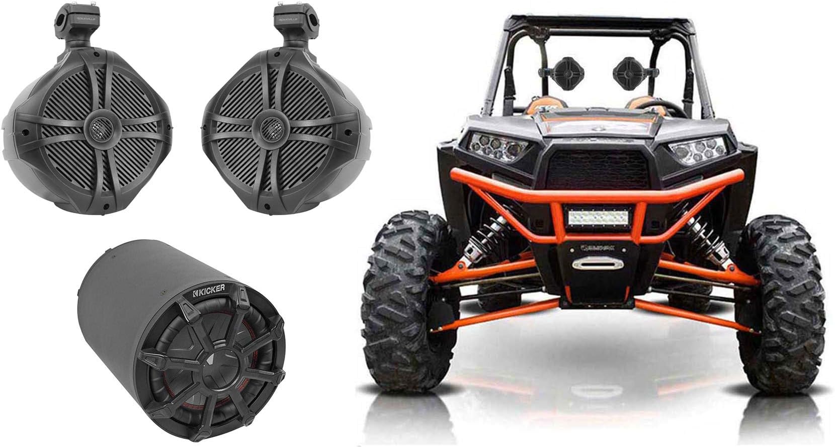 46CWTB82 8インチ サブウーファー エンクロージャ + (2) 8インチ タワー スピーカー RZR/ATV/UTV