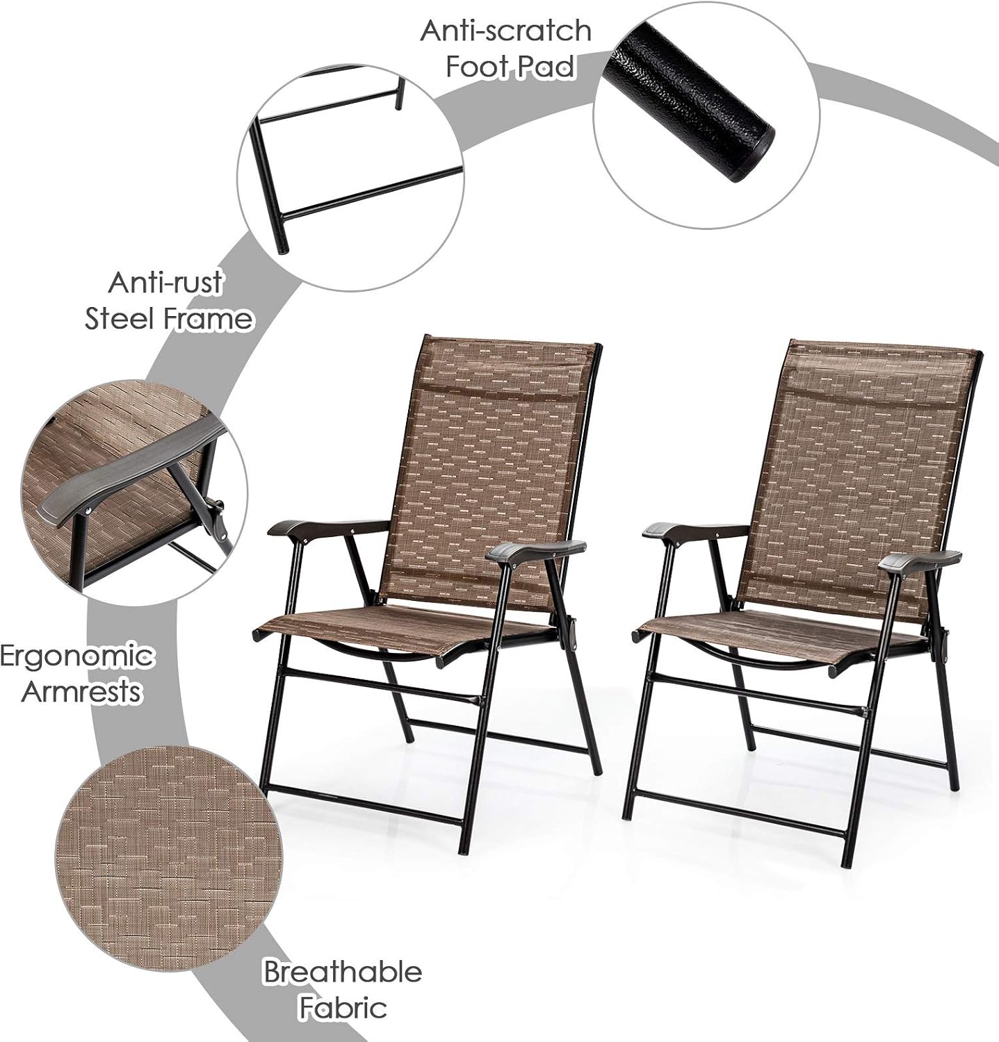 S AFSTAR Folding Patio Chairs, Portable Sling Back Chairs with Armrests and Breathable Fabric, Great for Garden Backyard and Poolside (2)