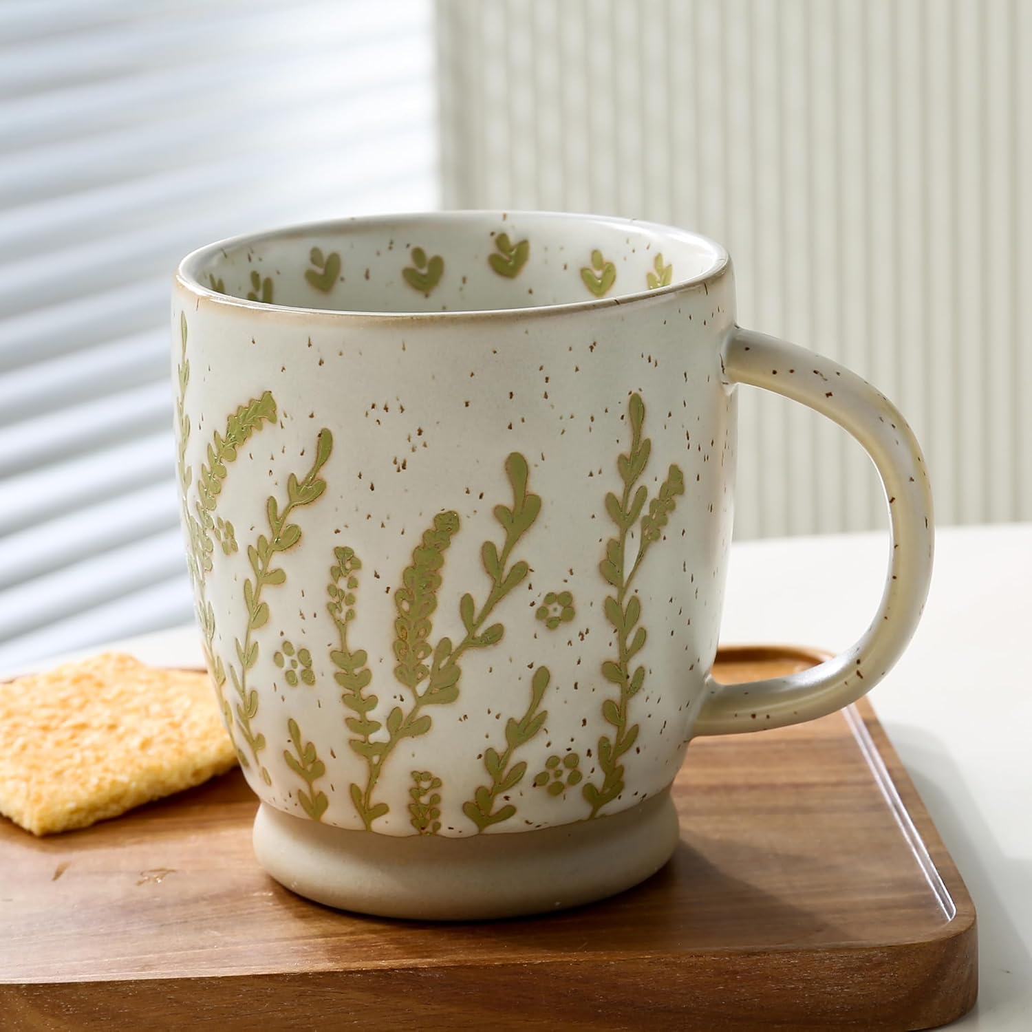 Ceramic Coffee Mug with Colorful Pattern, 18OZ Stoneware Coffee Mug with Large Handle, Tea Cup for Cappuccino, Cocoa, Latte, Tea, Microwave, Oven and Dishwasher Safe, Green grass - Image 3