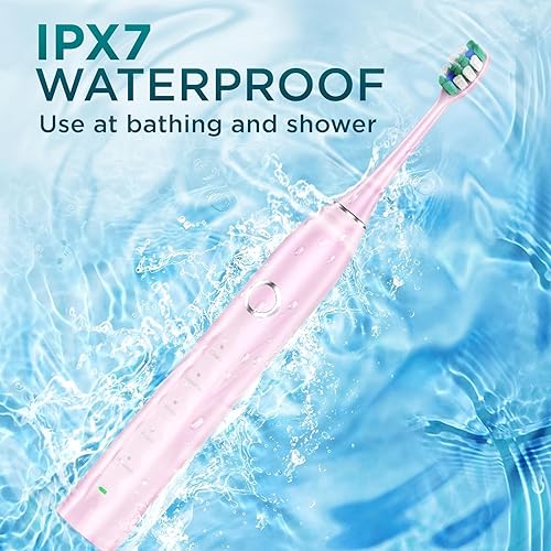 Miniatura 7 de Cepillo de dientes eléctrico para adultos con 8 cabezales de cepillo, cepillo de dientes sónico recargable con un soporte y estuche de viaje, carga