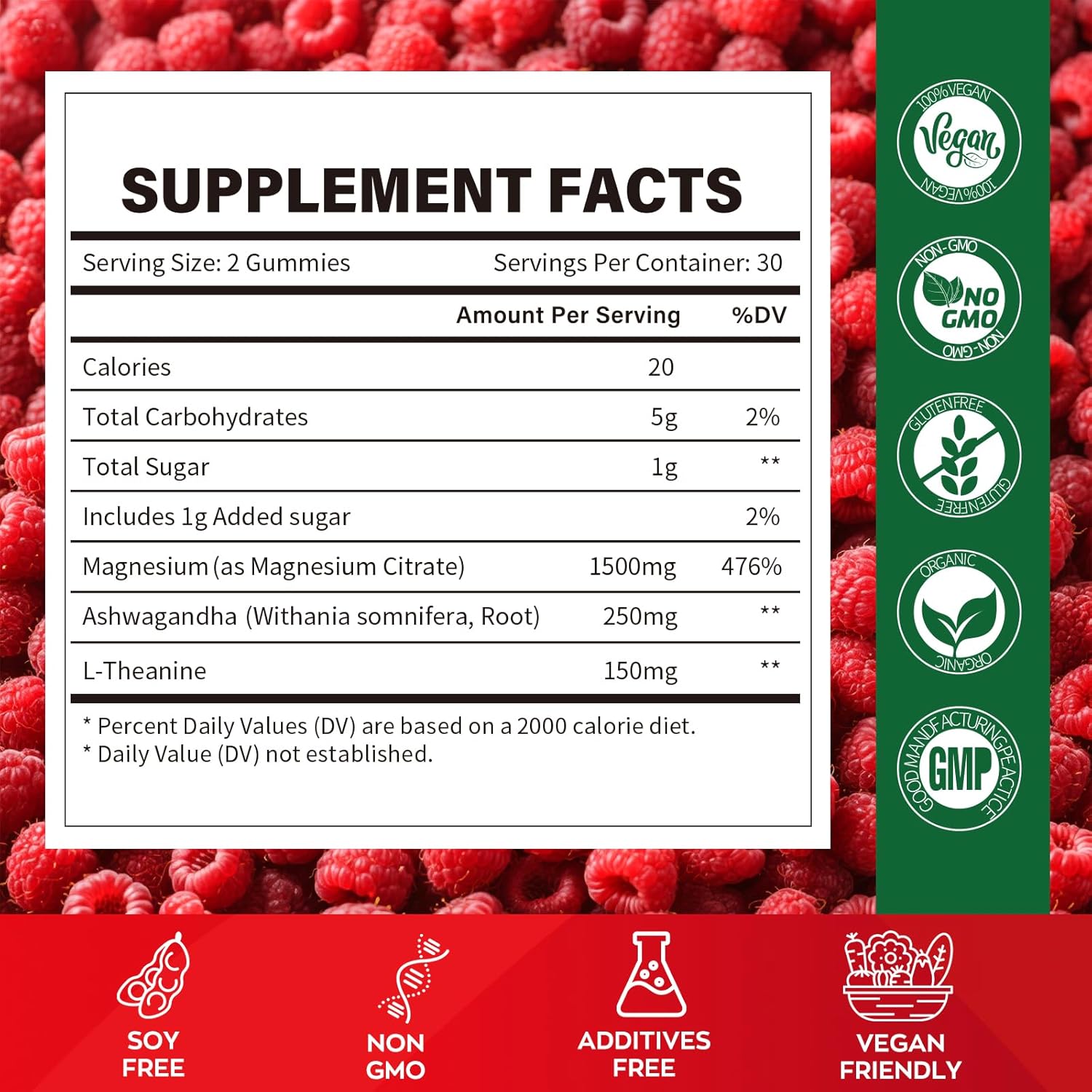 High Absorption Magnesium Gummies for Adults，Magnesium Supplement for Muscle, Nerve, Bone and Heart Support, Vegan, Non-GMO，Raspberry Flavor (60 Count（Pack of 2）)