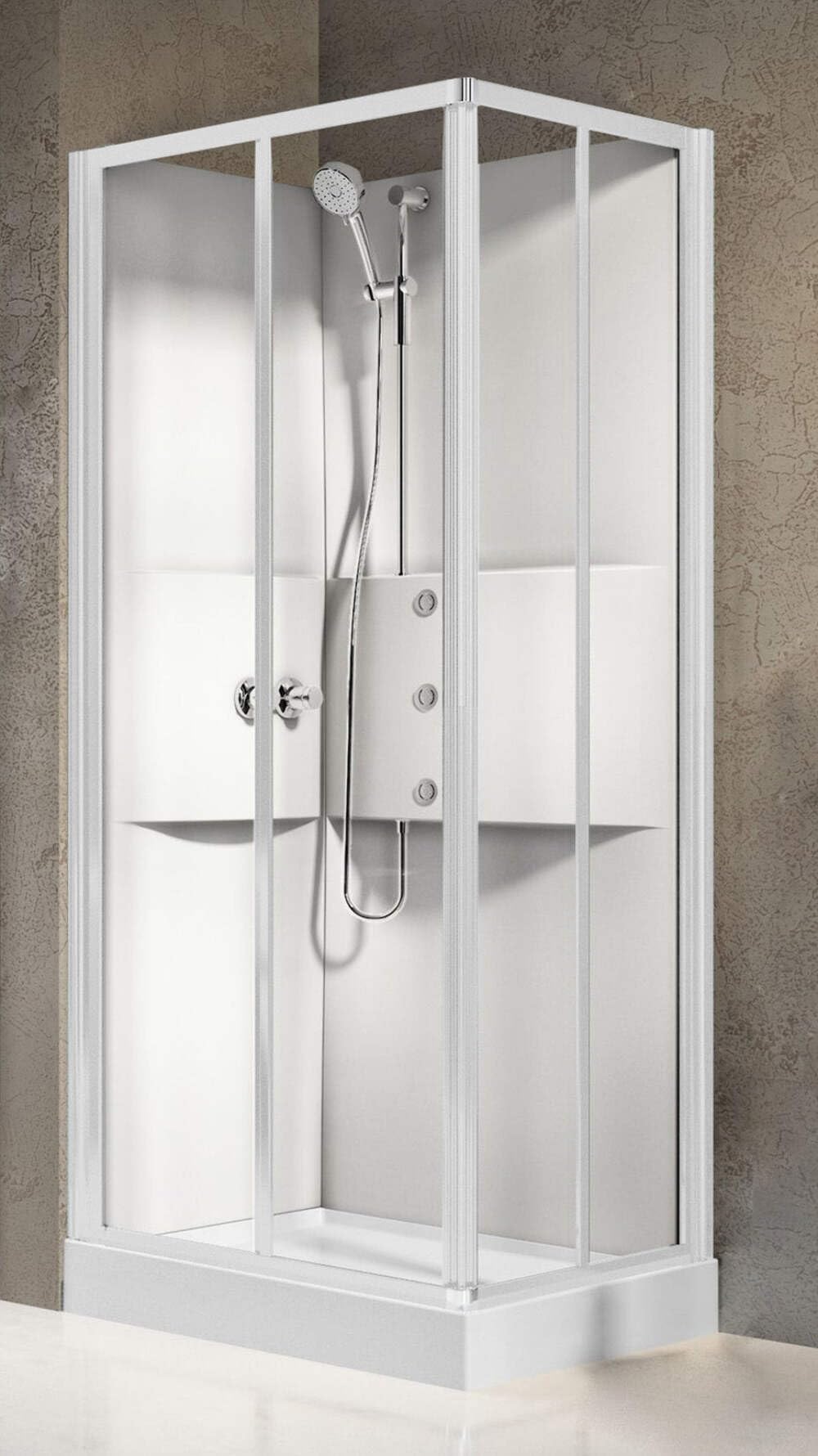 Novellini Media 2.0 A Idromassaggio 100x70 cm Cabina Doccia Multifunzione Apertura Ante Scorrevoli Montaggio Angolo Reversibile Miscelatore Termostatico Vetro Trasparente Profilo Bianco Altezza 210cm