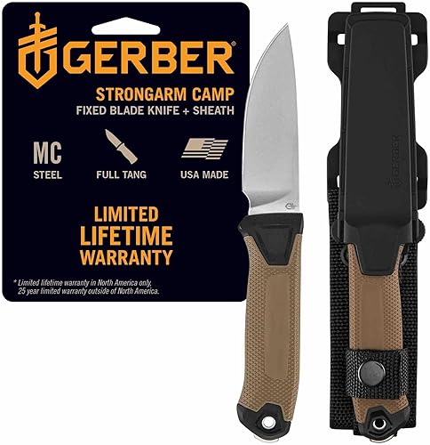 Gerber Gear StrongArm Camp Magnacut - Cuchillo táctico de supervivencia de hoja fija para acampar, actividades al aire libre, caza - Herramienta