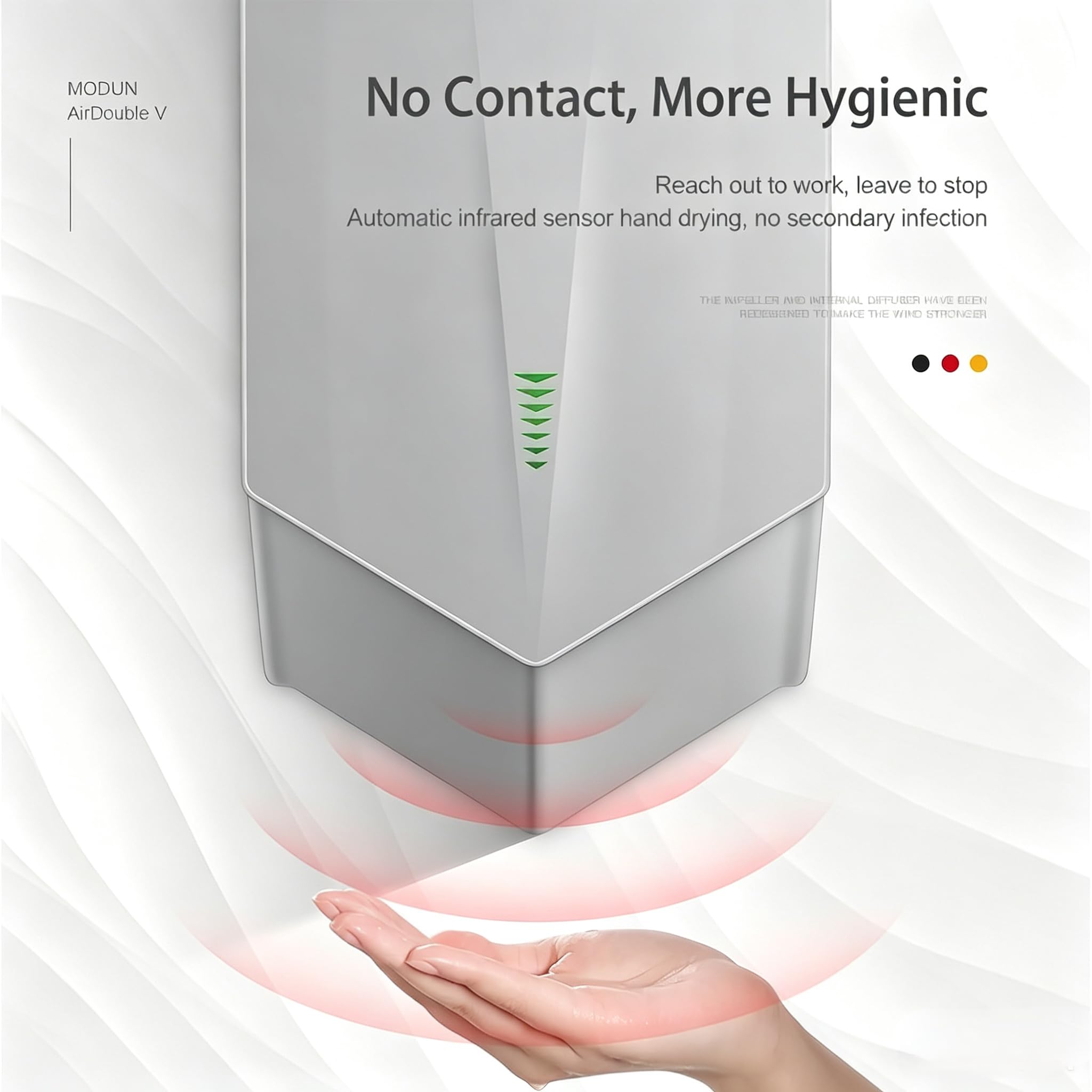 Asciugamani Elettrico Commerciale ad Alta velocità con Filtro HEPA, 1500 W, sensore Automatico, Doppio Flusso Daria, Asciugatura in 5-8 Secondi.