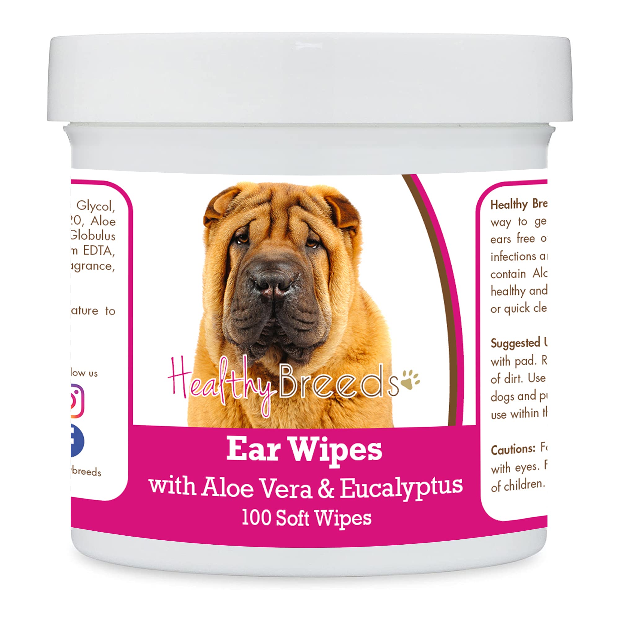 Healthy Breeds Chinese Shar Pei Ear Cleaning Wipes with Aloe &amp; Eucalyptus for Dogs 100 Count