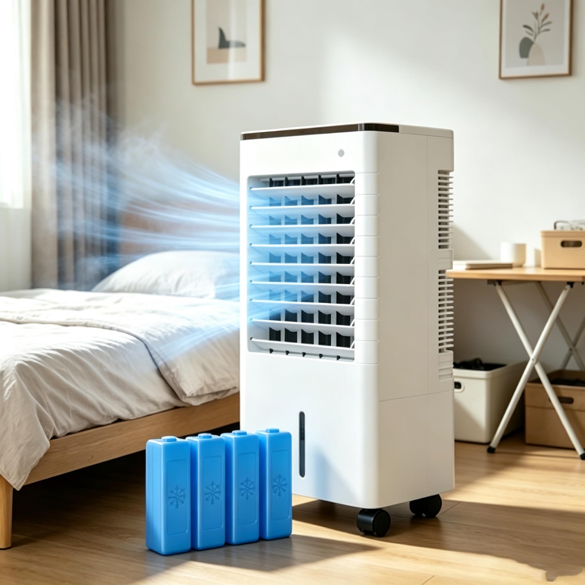 pedenencelia Portable Air Cooler, 9L Swamp Cooler Detachable Tank with 12H Timer, Windowless Air Conditioner Alternative with Remote, 3 Speeds Evaporative Cooler/Fan for Home, Bedroom, Office