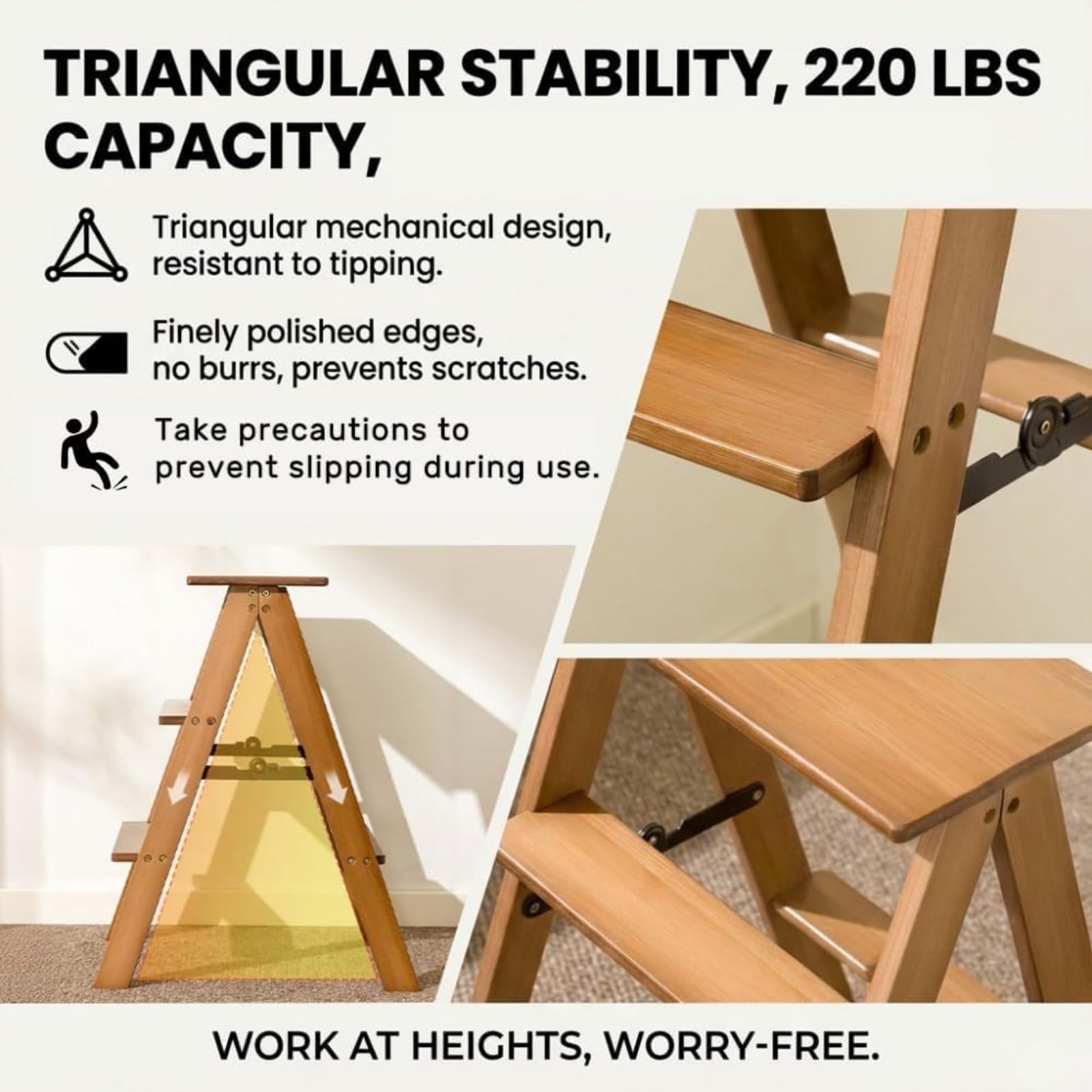 Escabeau pliant en bois à 3/4/5 marches, capacité de charge de 100 kg, Tabouret escabeau pliant multifonctionnel, large pédale antidérapante, pour la maison/cuisine/garage,échelle utilitaire(5 floors)