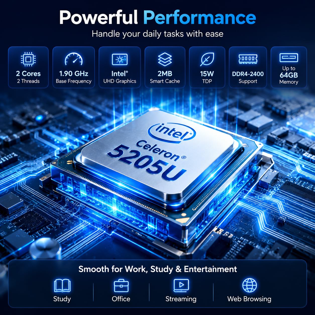Celeron 5205U - Computer portatile FHD IPS da 15,6", RAM DDR4 da 8 GB, SSD da 256 GB, tastiera retroilluminata, Win 11, con impronte digitali Wi-Fi dual-band, notebook leggero e sottile per studenti