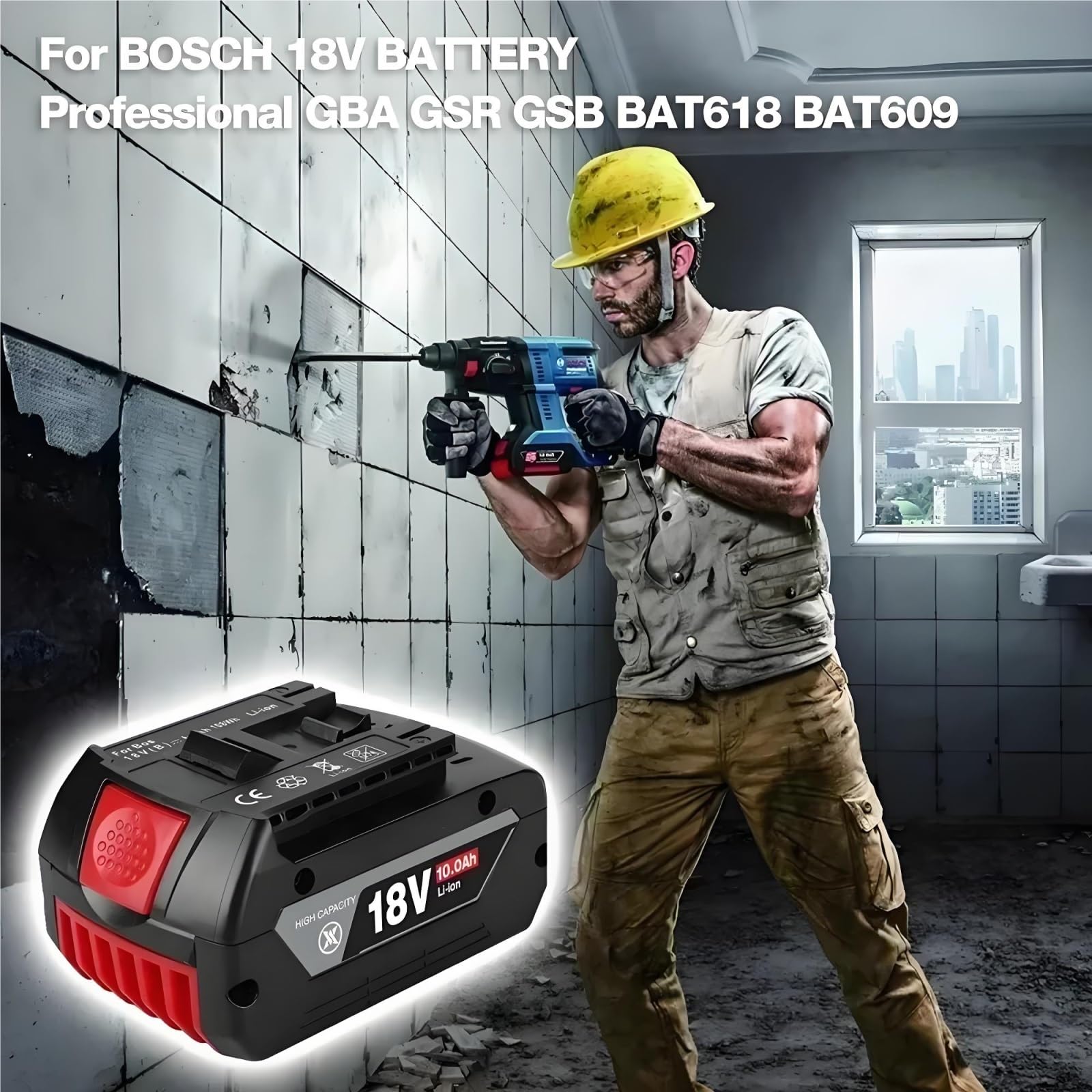 Batteria Li-Ion 18V 12Ah Compatibile con Bosch Utensili Elettrici BAT609 BAT618 BAT619G 18650 550g Ricaricabile con Opzione Caricatore (1PCS)