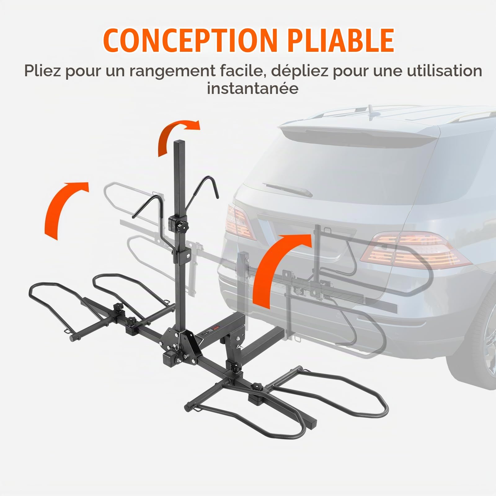 VEVOR Porte-Vélos pour 2 Vélos Porte-Bagages sur Attelage Capacité de Charge Maximale de 72,6 kg Compatible avec Receveurs de 50 mm pour Voitures SUV Camping-Car Caravane Camion Voyage Déplacement