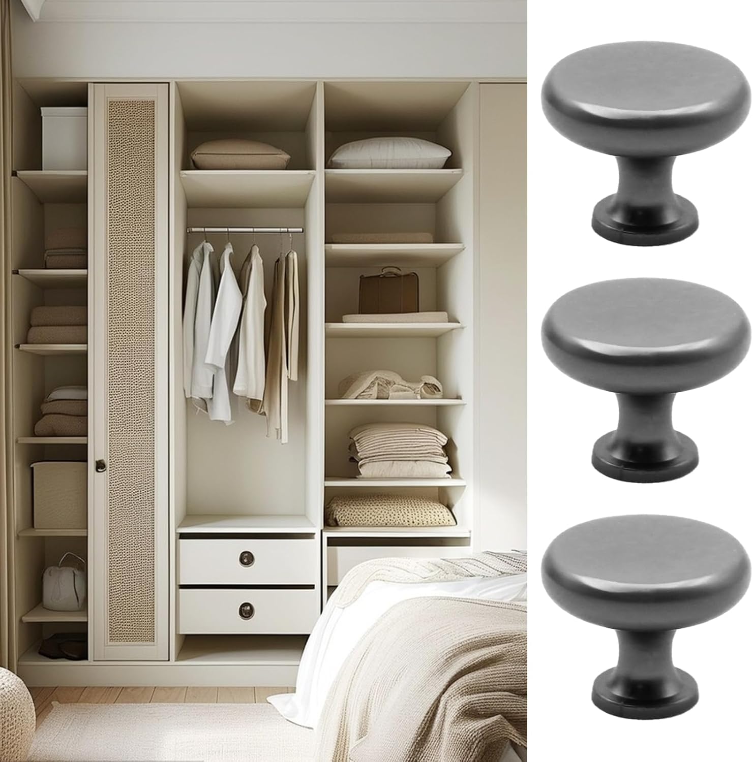 MDEOOSKY 6 Pcs Pearl Grey Kitchen Cabinet Knobs, Round Dresser Knobs, Single Hole Bathroom Cabinets Pulls