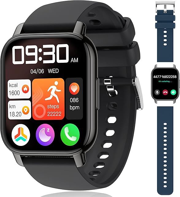 Popglory Smart Watch Answer/Make Calls, 1.85" Large Smartwatch & AI Voice, Fitness Watch for Women and Men, Blood Pressure/Oxygen/Heart Rate Monitor for iOS and Android