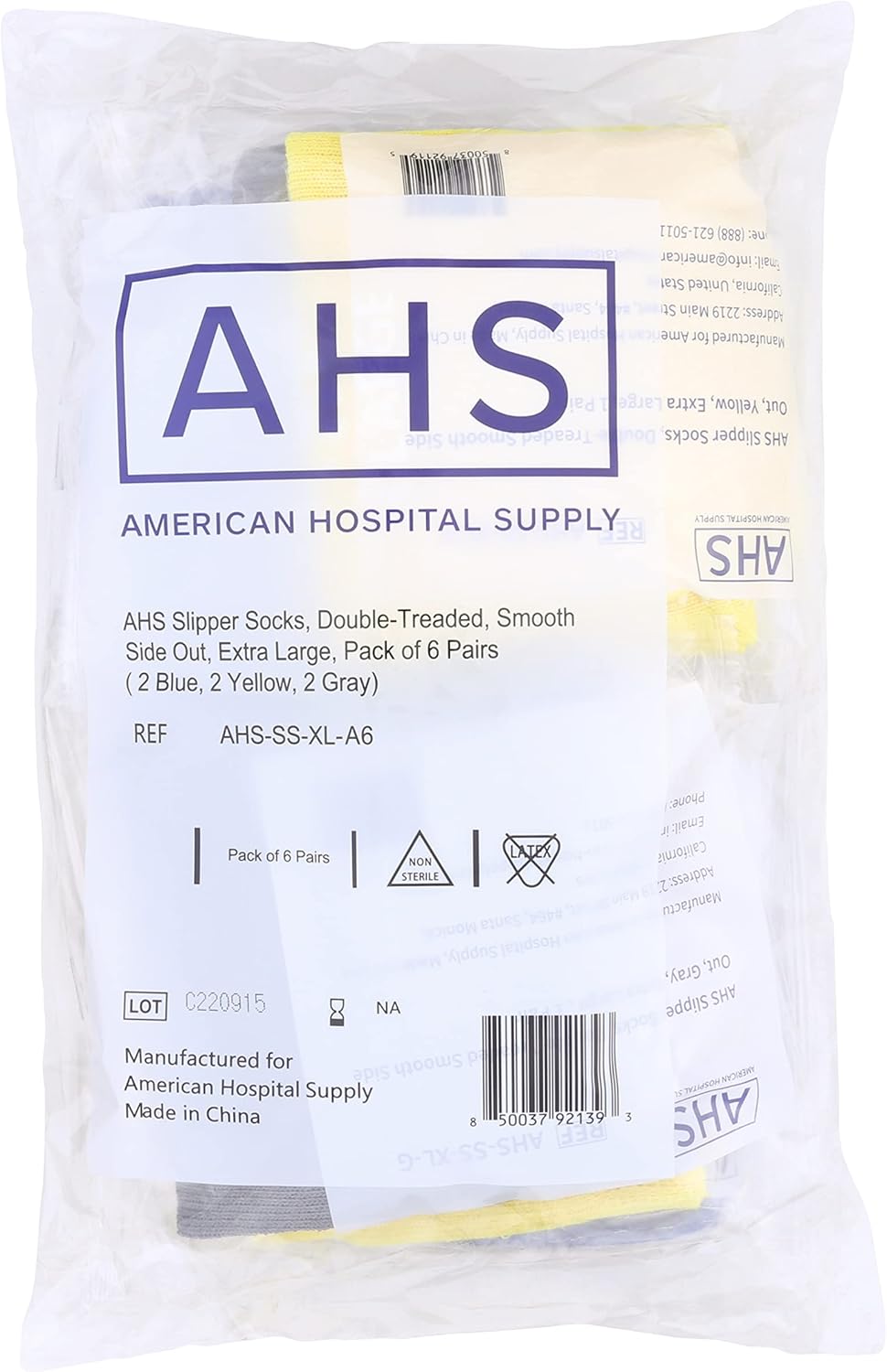 AMERICAN HOSPITAL SUPPLY Anti-Slip Hospital Grip Socks Assorted Colors Knit with Elastic Cuff | X-Large | Bariatric (Yellow, Blue, and Gray) 6 Pairs of Grippy Socks - Image 8