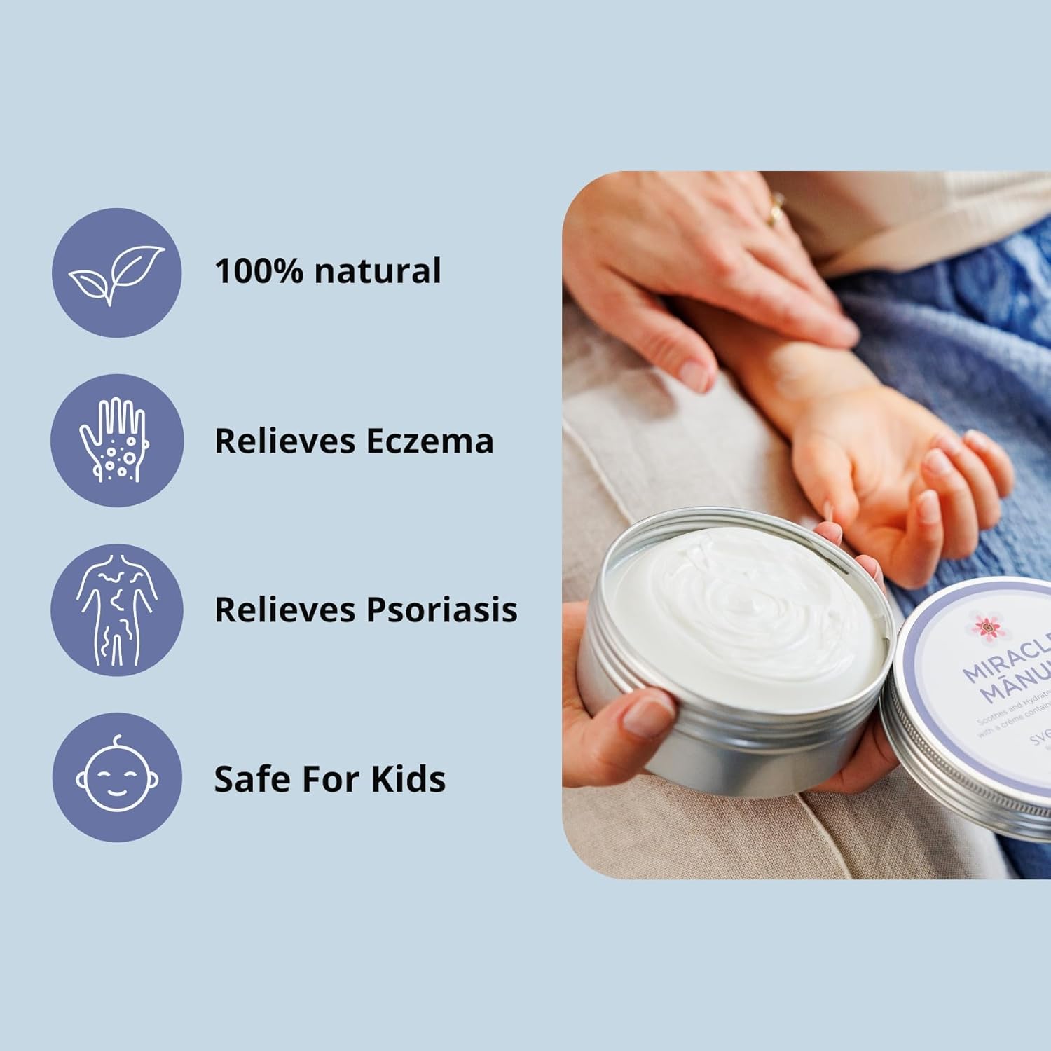 Sven's Island Miracle Manuka Cream (3.8oz) | Natural Steroid-Free Eczema Cream & Face Moisturizer | Dermat Approved | With Manuka Leaf Oil | For Dry Skin, Babies & Adults | Made in New Zealand