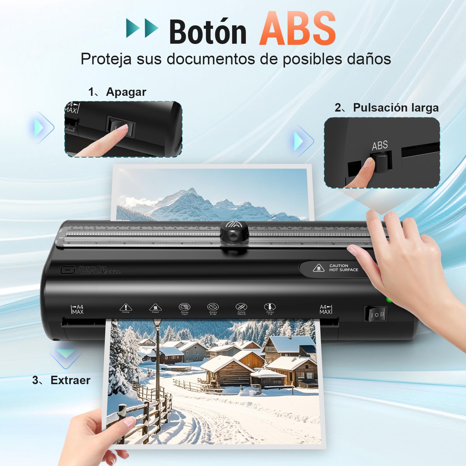 Plastificadora A4 Laminadora con 50 Bolsas Plastificación Frío Caliente Almacenamiento Recortadora Perforadora