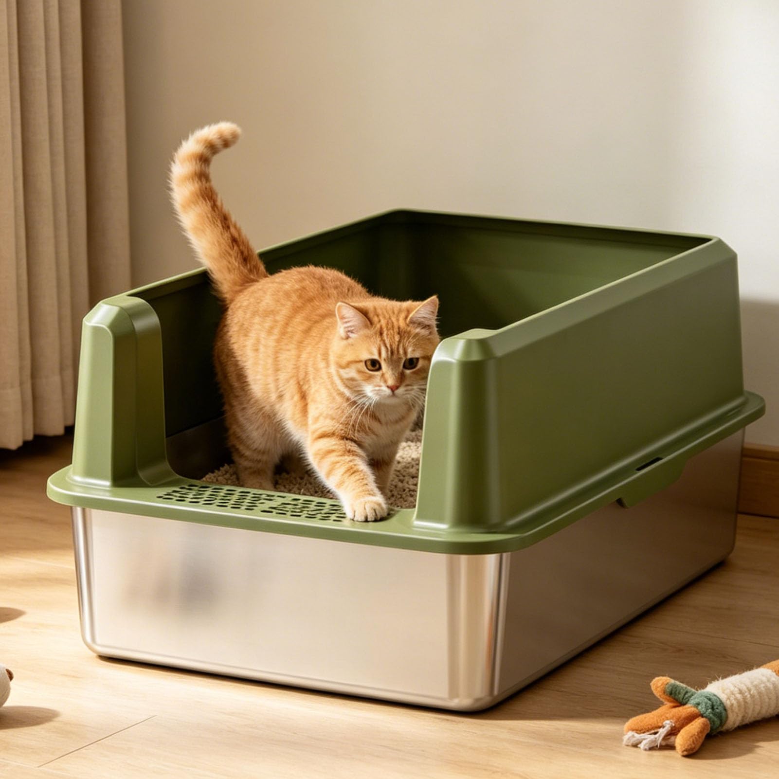 Edelstahl Katzenstreu Box, Hohe Seiten, Antihaftbeschichtet