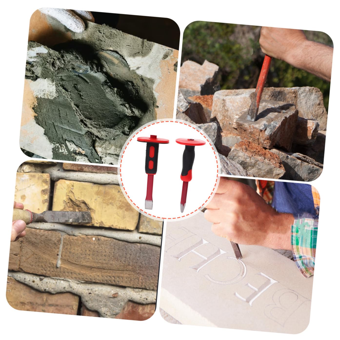 HOMSFOU Set di Scalpelli per Muratura 25 Cm in Acciaio Cromo Vanadio Protezione Mano in Gomma, Scalpelli per Demolizione e Intaglio Pietra Impugnatura Antiscivolo per Edilizia