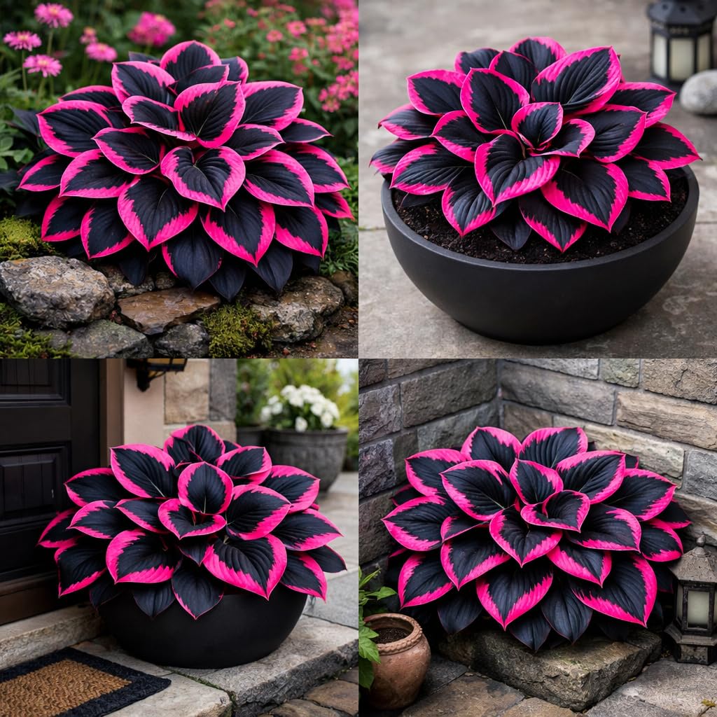 Velvet Texture Hosta Plant - Deep Purple Leaves with Silver Veins, Shade-Tolerant Ornamental for Yard/That Grow Fast/Golden Jade Carving-4 Roots-Semillo