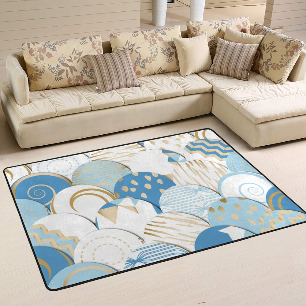 Tapis de taille moyenne pour salon et chambre à coucher Ruchen bleu