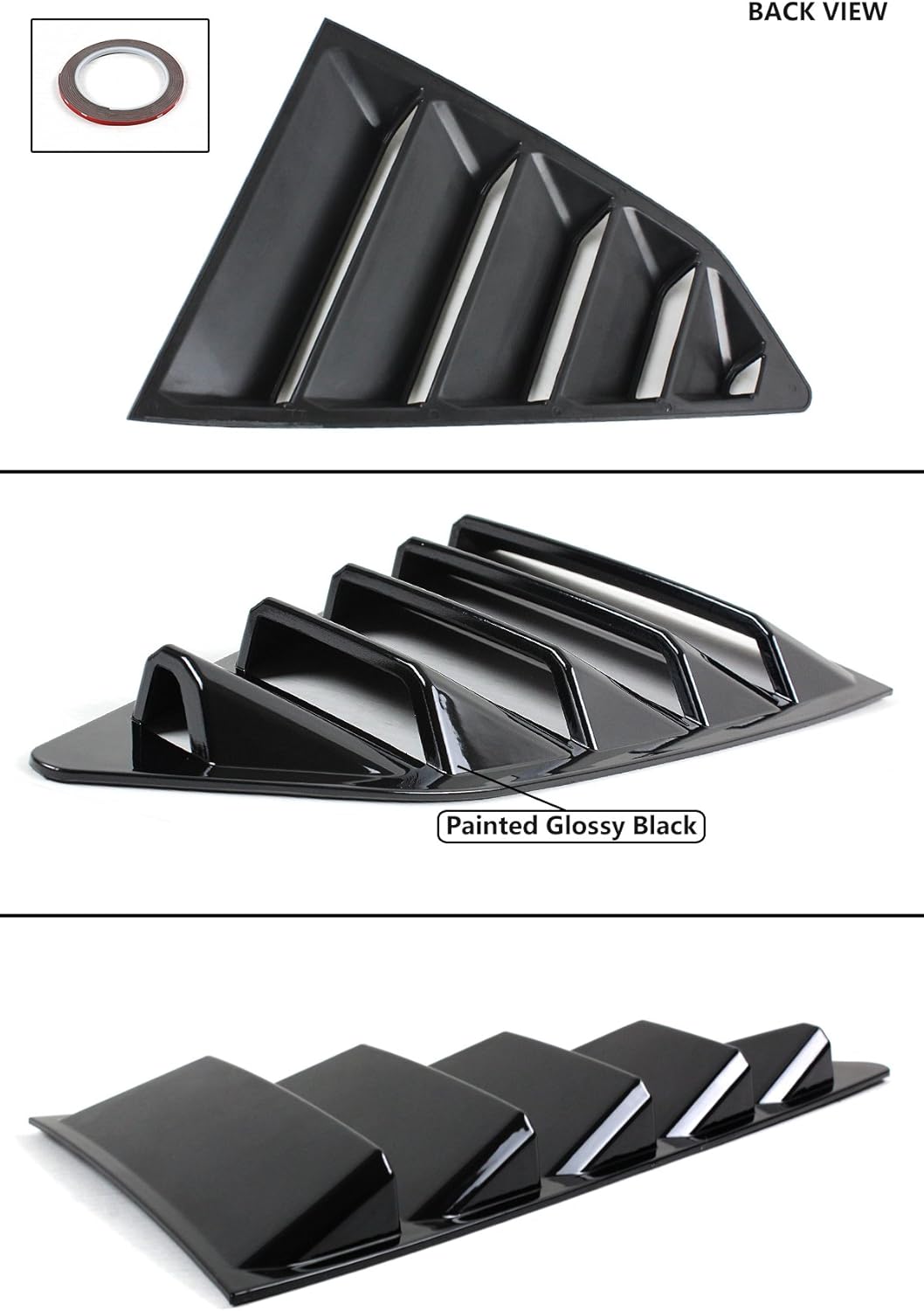 Painted Glossy Black Side Window 1/4 Quarter Louver Cover Vents Compatible for 2016-2024 Chevy Camaro