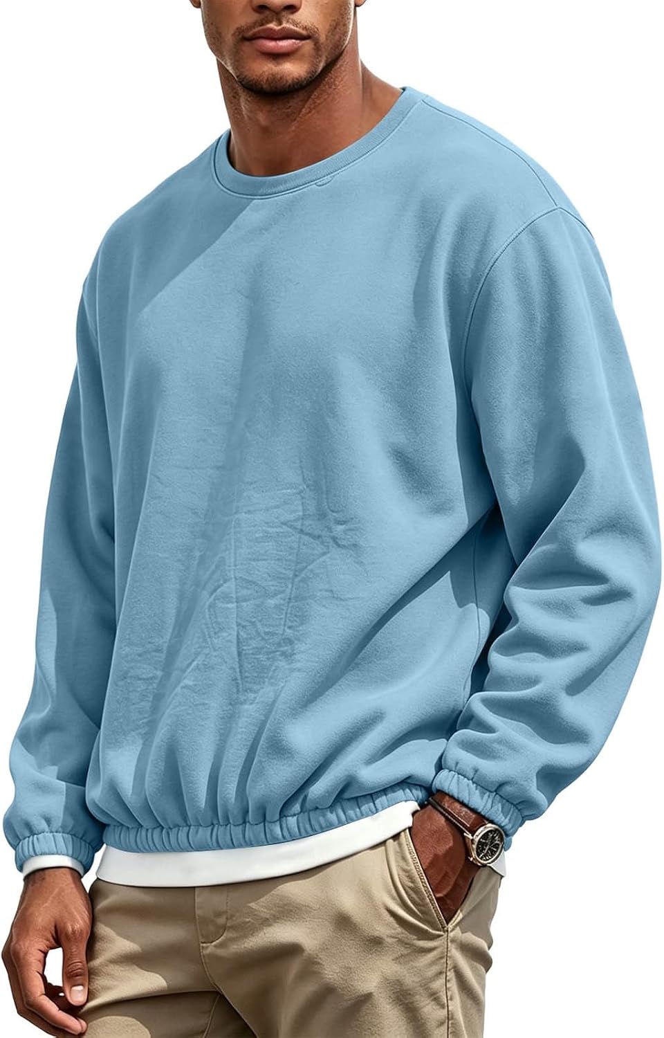 Men Crew Neck Sweatshirt Long Sleeve Casual Loose Fit Pullover Top