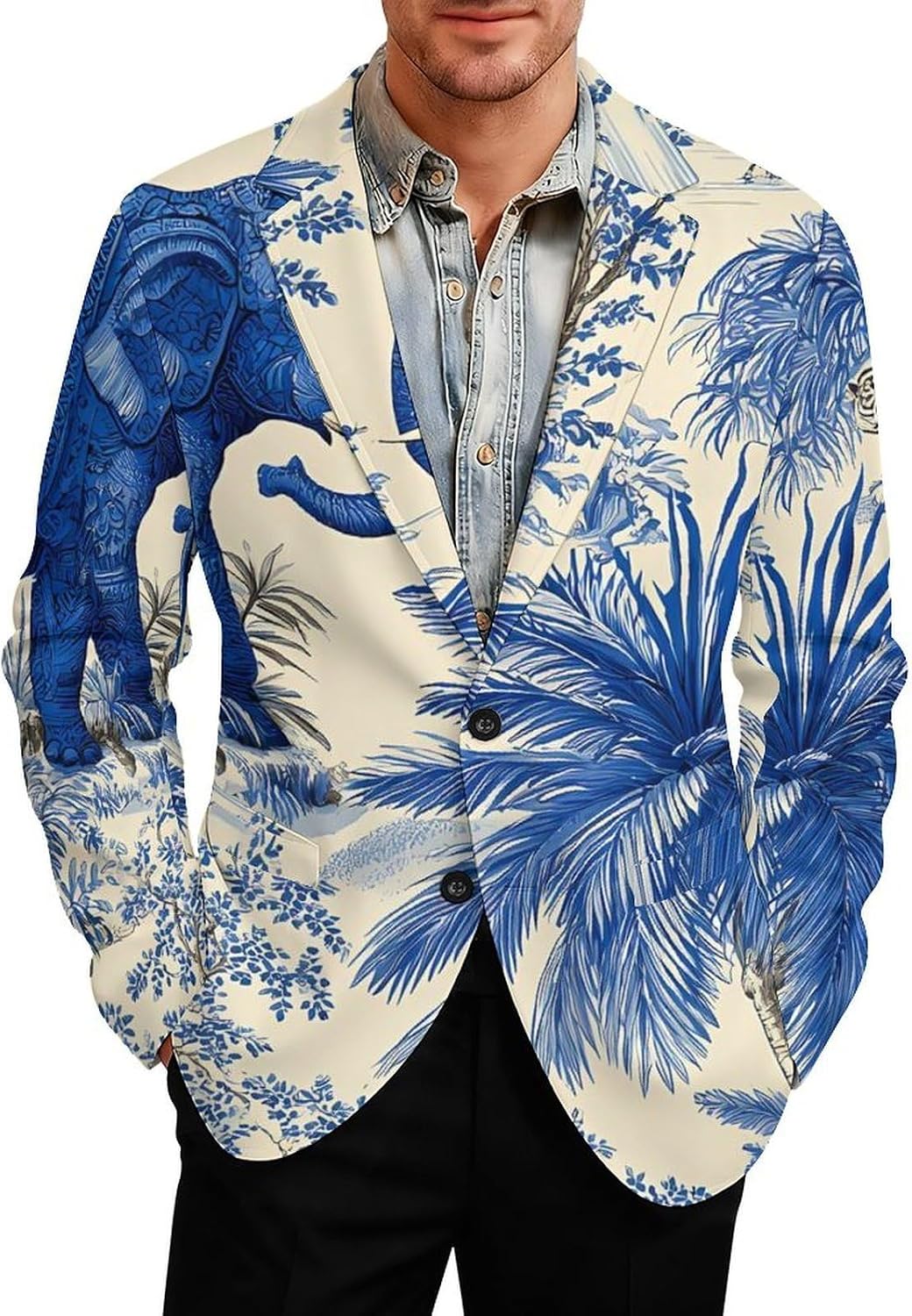 Elephant Palms Tree Tiger Mens Blazer Jacket Business Casual Suit Sport Coats Wedding Party Tuxedo