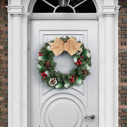 Miniatura 56 de 2 lazos de arpillera de Navidad, hechos a mano, prefabricados para coronas, adornos decorativos grandes de Navidad, decoración de árbol, lazos