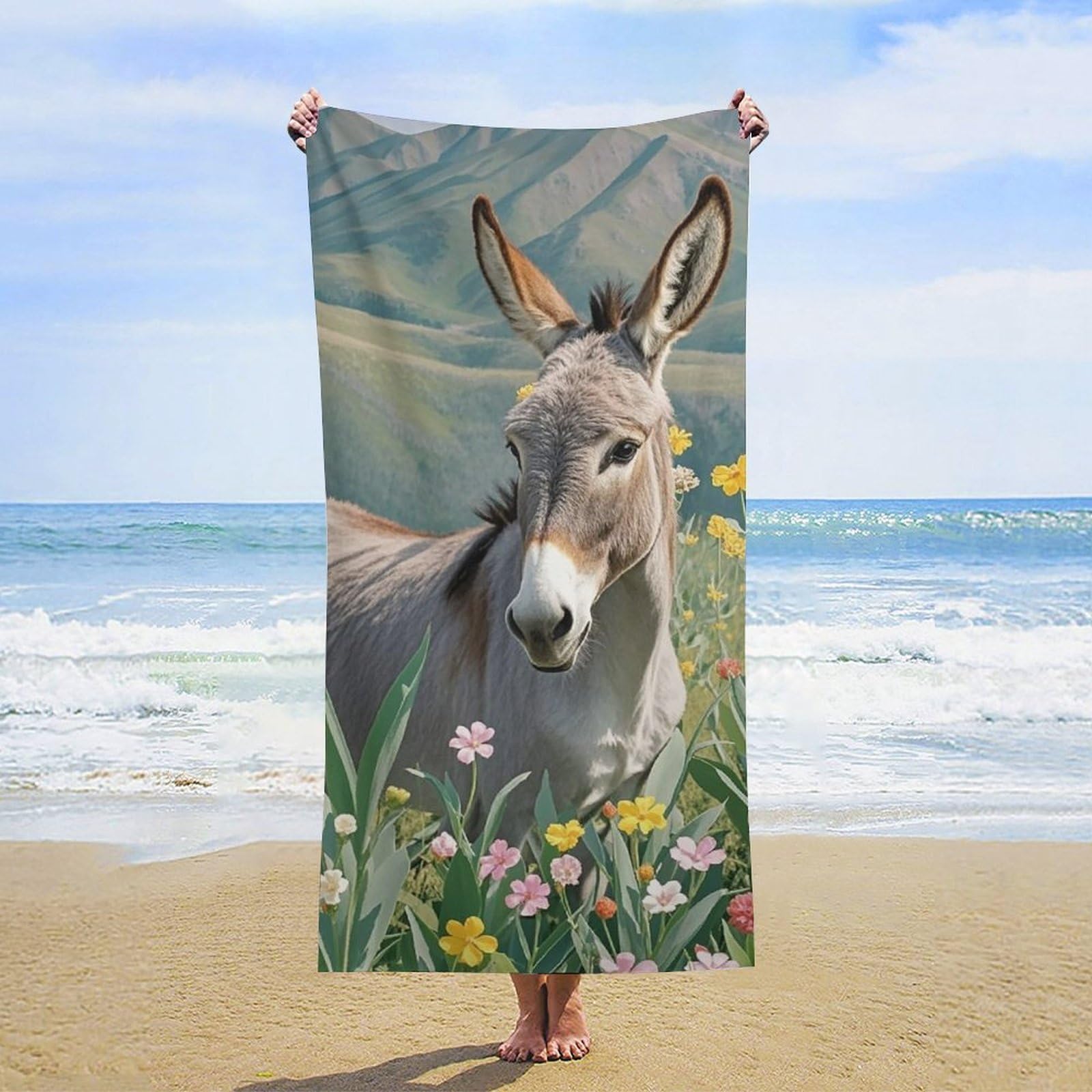 Anceky Oversized Donkey Beach Towel Soft Microfiber Bath Towel Quick Dry Absorbent Travel Pool Towels Lightweight Sand Free Blanket Machine Washable for Swim Picnic