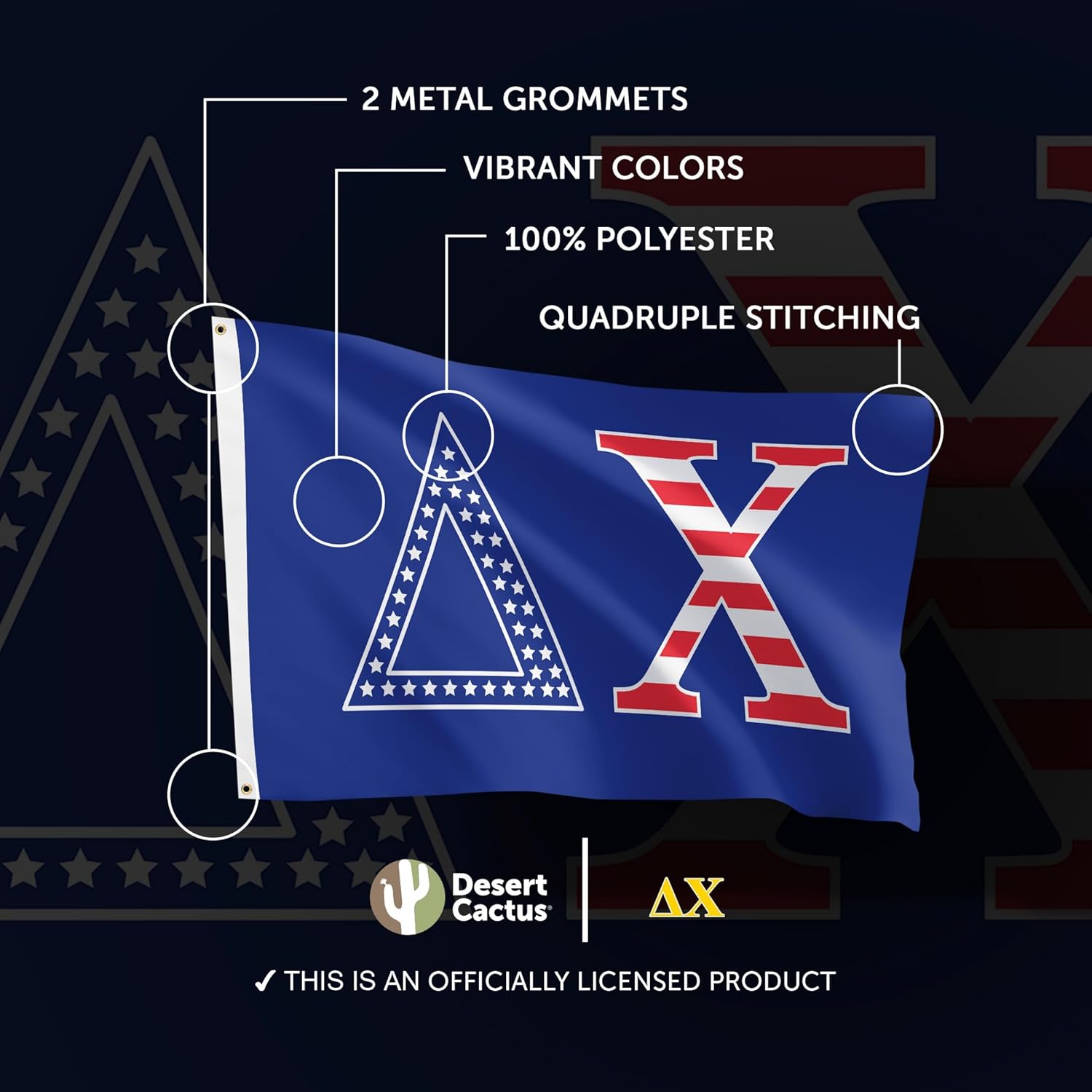 Desert Cactus Delta Chi Flag USA Pattern letter Fraternity 3x5 feet Banner Sign Decor deltas (Flag - USA)