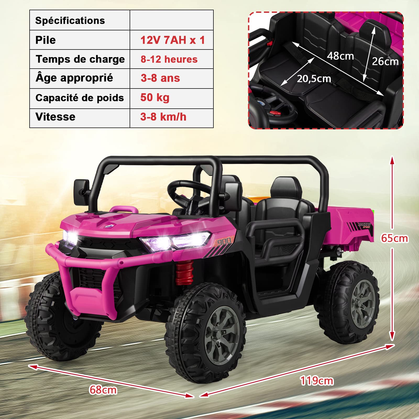 COSTWAY 12V Voiture Électrique Enfants 2 Places avec Télécommande 2,4 G & Pelle & Benne, Véhicule Électrique avec Phares LED & Musique, Vitesse 3-8 KM/H, Charge 50kg pour Enfant de 3-8 Ans