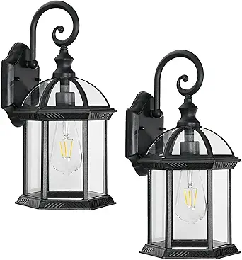 Outdoor Wall Light for Proch Doorway Patio, Aluminum Outdoor Porch Lights Fixture Wall Mount, Black Waterproof Exterior Sconces Wall Lighting Fixtures, Outside Wall Lantern for House, 2pack