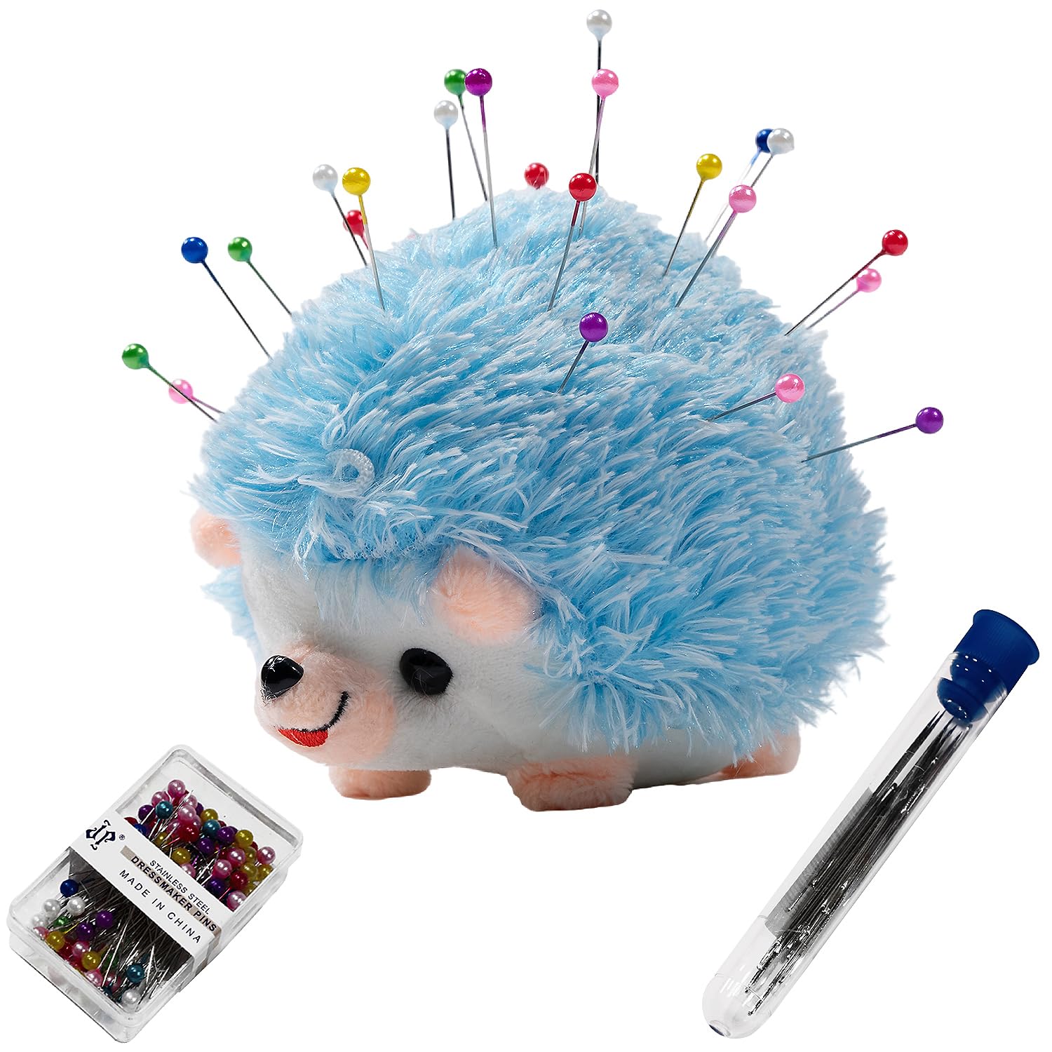 Creawonder Hedgehog Blue Hedgehog Shape Pin Cushion, Pincushions Sewing Kit Needle Cushions Pins Holder Sewing Accessories Supplies Ball Head Pins Hand Sewing Needles Set For Quilting Diy Crafts Patchwork Dressmaker