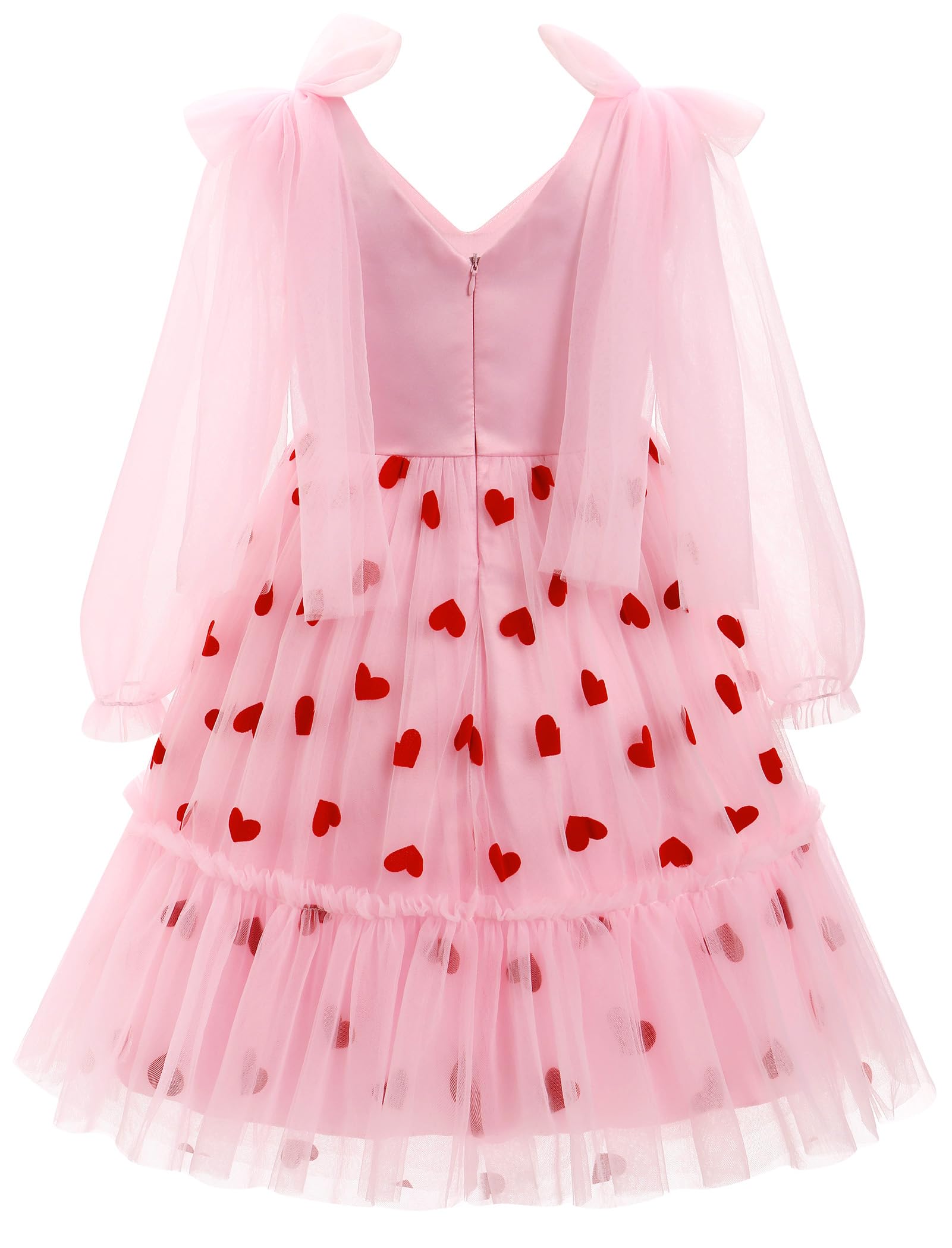 OBEEII Mädchenkleid aus Netzstoff, langärmelig, Erdbeere, Herzen, Kirsche, Tüll, Blumenmädchen, Hochzeit, Festzug, Geburtstag, Partykleid